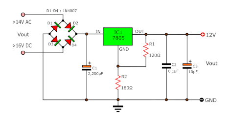 Dùng IC ổn áp 7805 làm mạch ổn áp đầu ra thay đổi được - Mạch điện tử